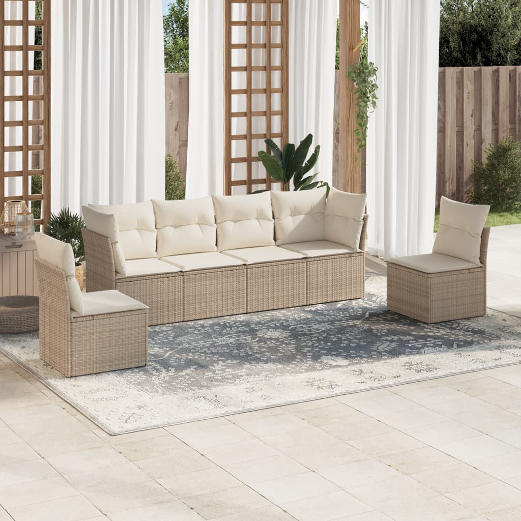 Garden furniture set with cushions 6 pcs beige woven resin