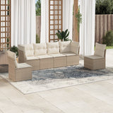 Garden furniture set with cushions 6 pcs beige woven resin