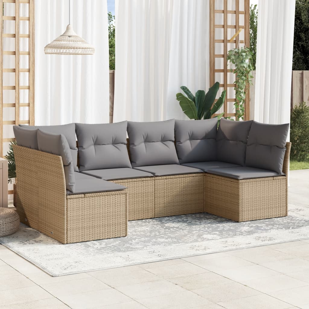 Garden furniture set with cushions 6 pcs beige woven resin