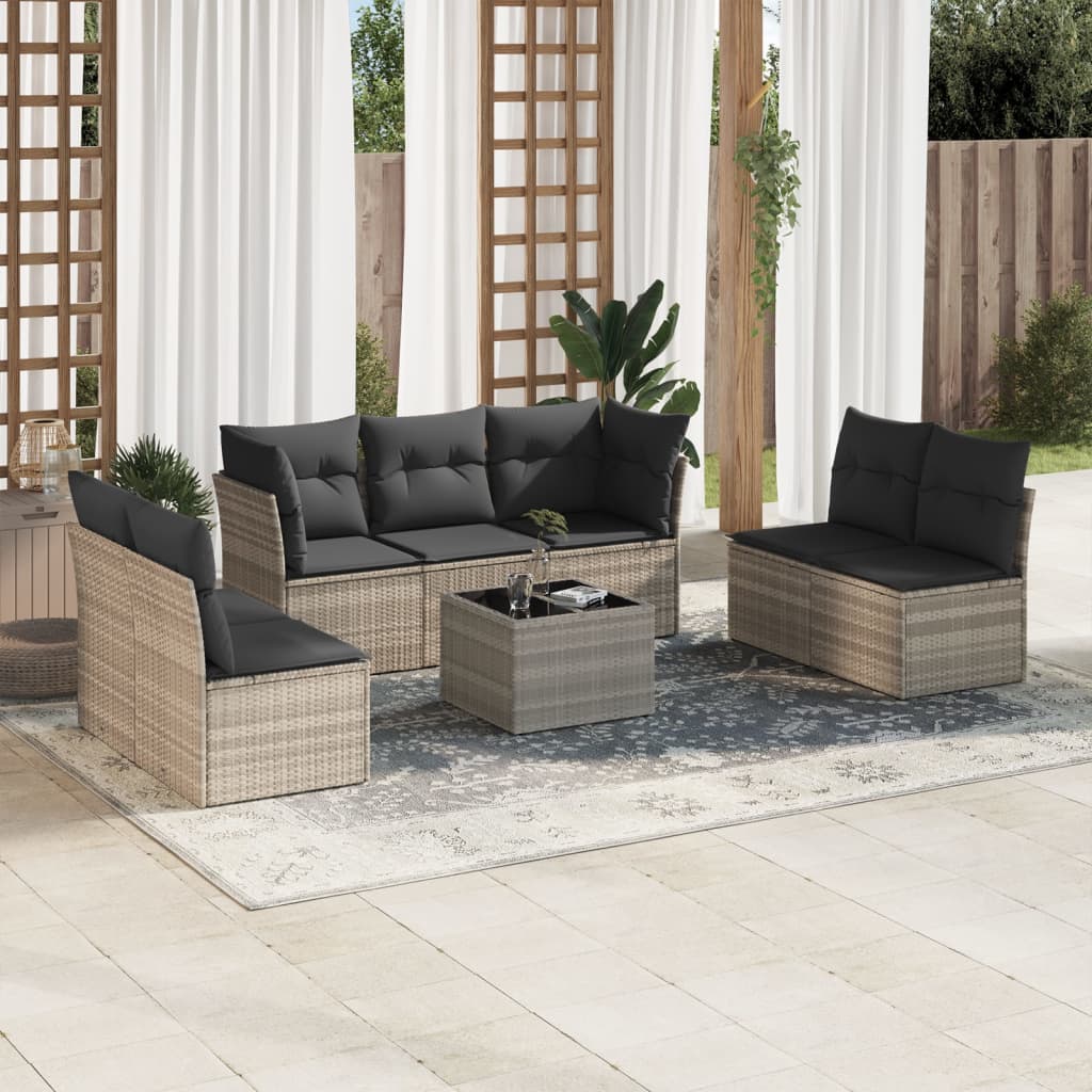 Salon de jardin 8 pcs avec coussins gris clair résine tressée