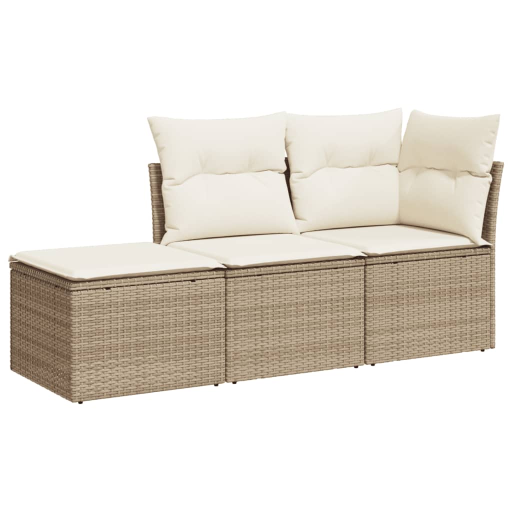 Salon de jardin avec coussins 3 pcs beige résine tressée