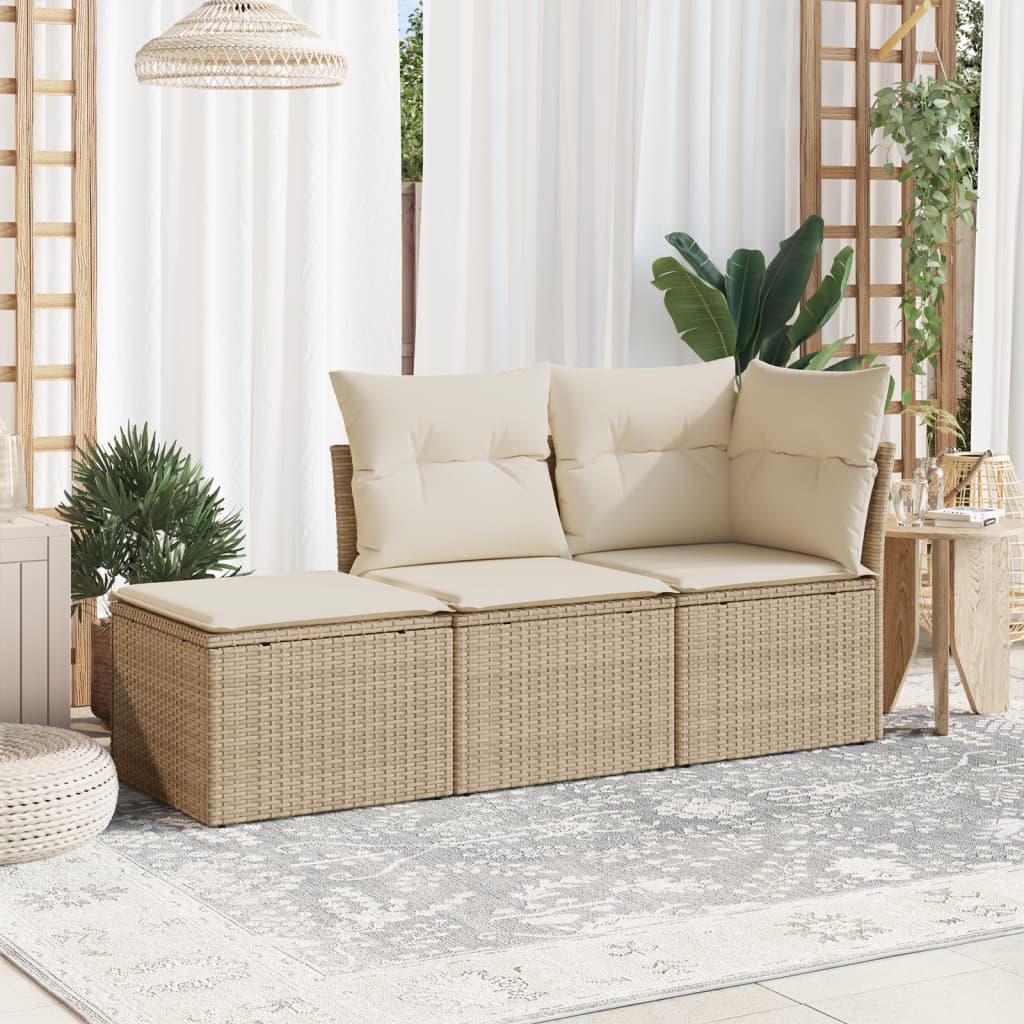 Salon de jardin avec coussins 3 pcs beige résine tressée