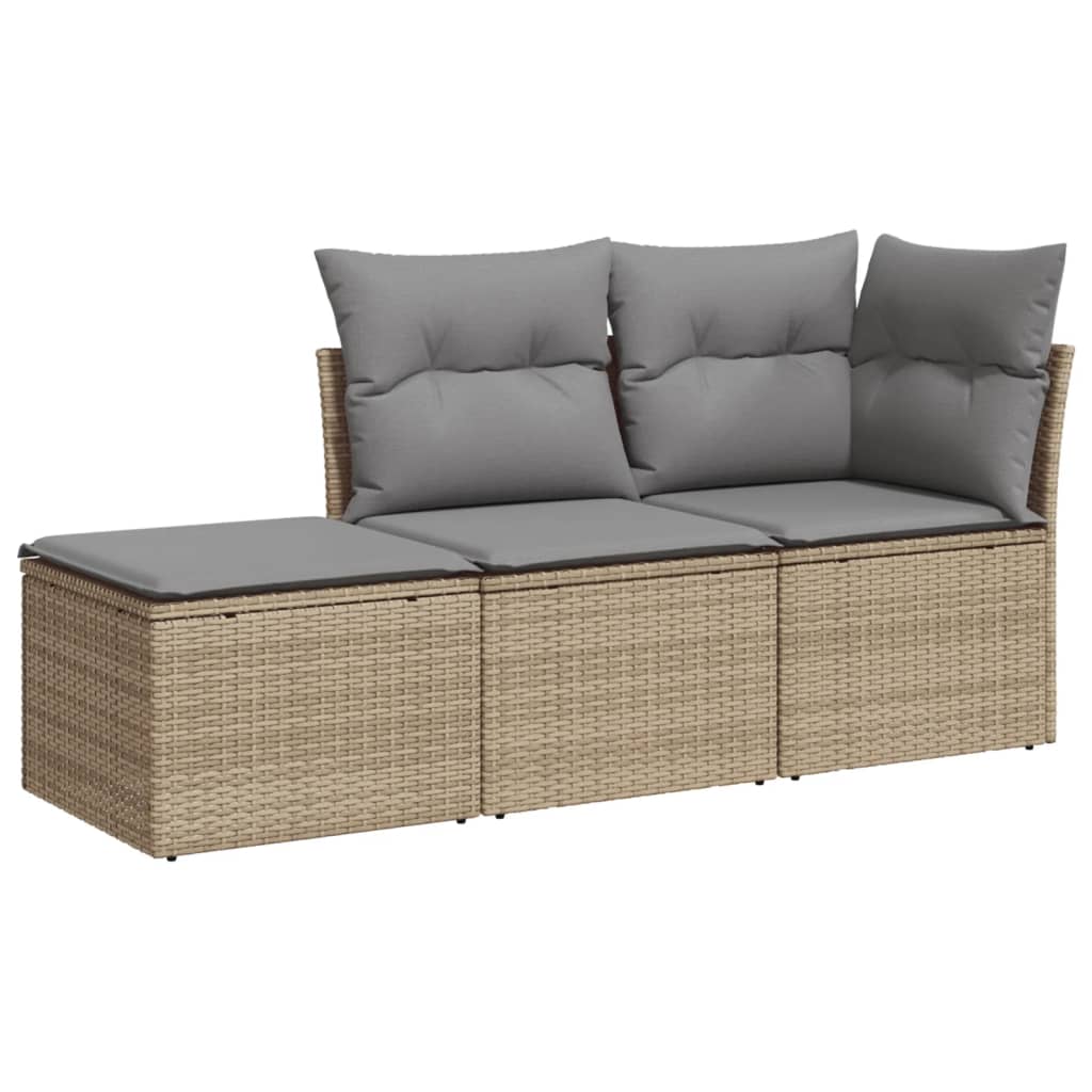 Salon de jardin avec coussins 3 pcs beige résine tressée