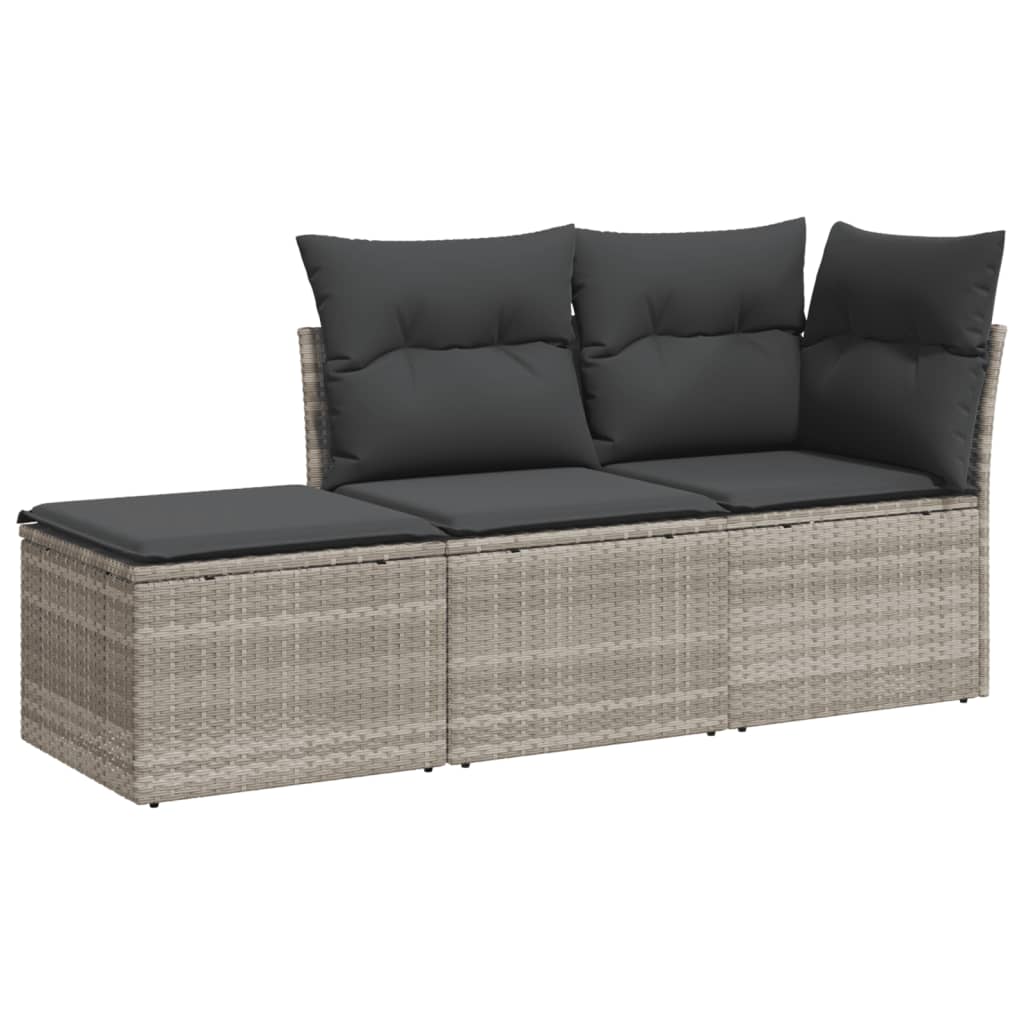 Salon de jardin avec coussins 3 pcs gris clair résine tressée