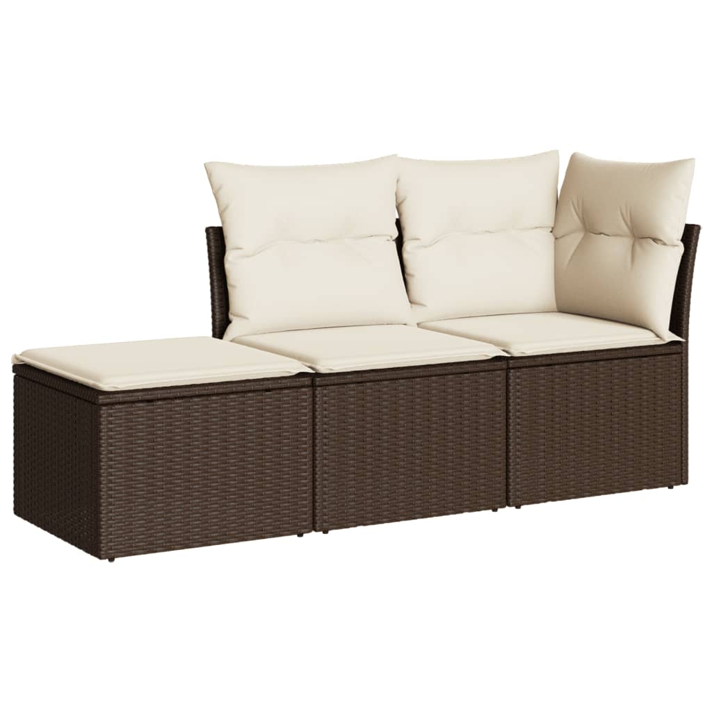 Salon de jardin avec coussins 3 pcs marron résine tressée