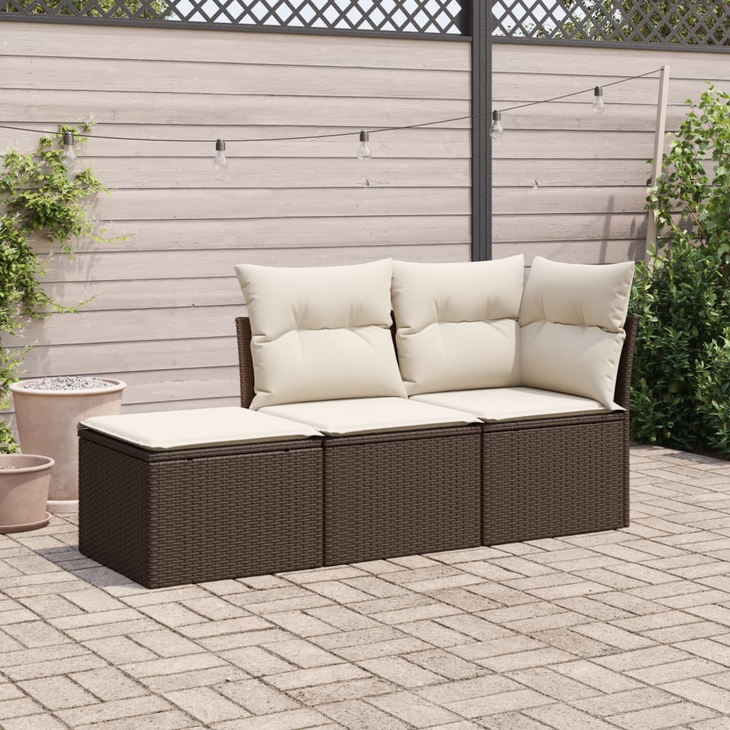 Salon de jardin avec coussins 3 pcs marron résine tressée