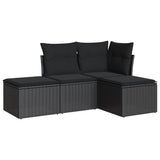 Salon de jardin 4 pcs avec coussins noir résine tressée