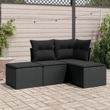 Salon de jardin 4 pcs avec coussins noir résine tressée