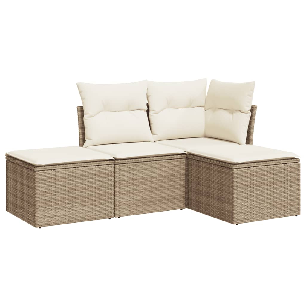 Salon de jardin avec coussins 4 pcs beige résine tressée