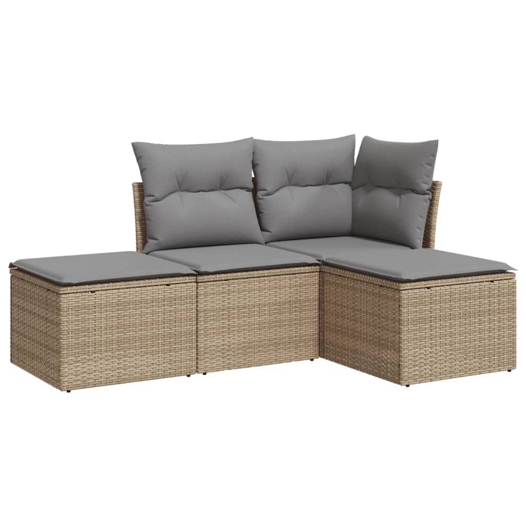 Salon de jardin avec coussins 4 pcs beige résine tressée