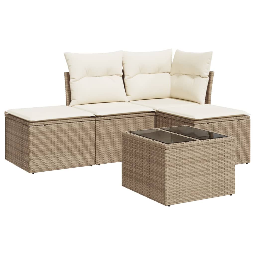 Salon de jardin avec coussins 5 pcs beige résine tressée