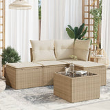 Salon de jardin avec coussins 5 pcs beige résine tressée