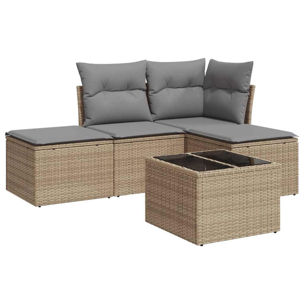 Salon de jardin avec coussins 5 pcs beige résine tressée