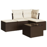 Garden furniture set with cushions 5 pcs brown woven resin