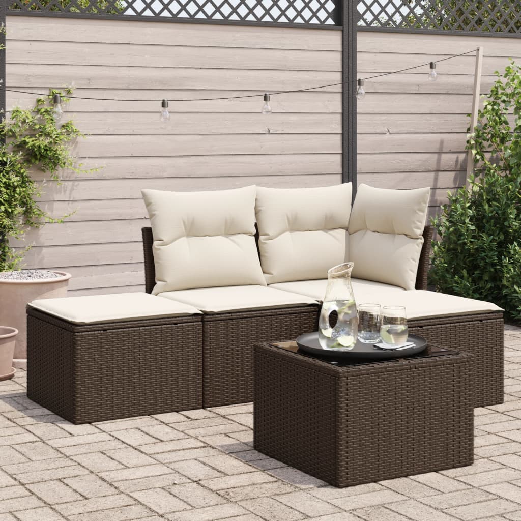 Garden furniture set with cushions 5 pcs brown woven resin