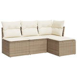 Salon de jardin avec coussins 4 pcs beige résine tressée