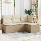 Salon de jardin avec coussins 4 pcs beige résine tressée