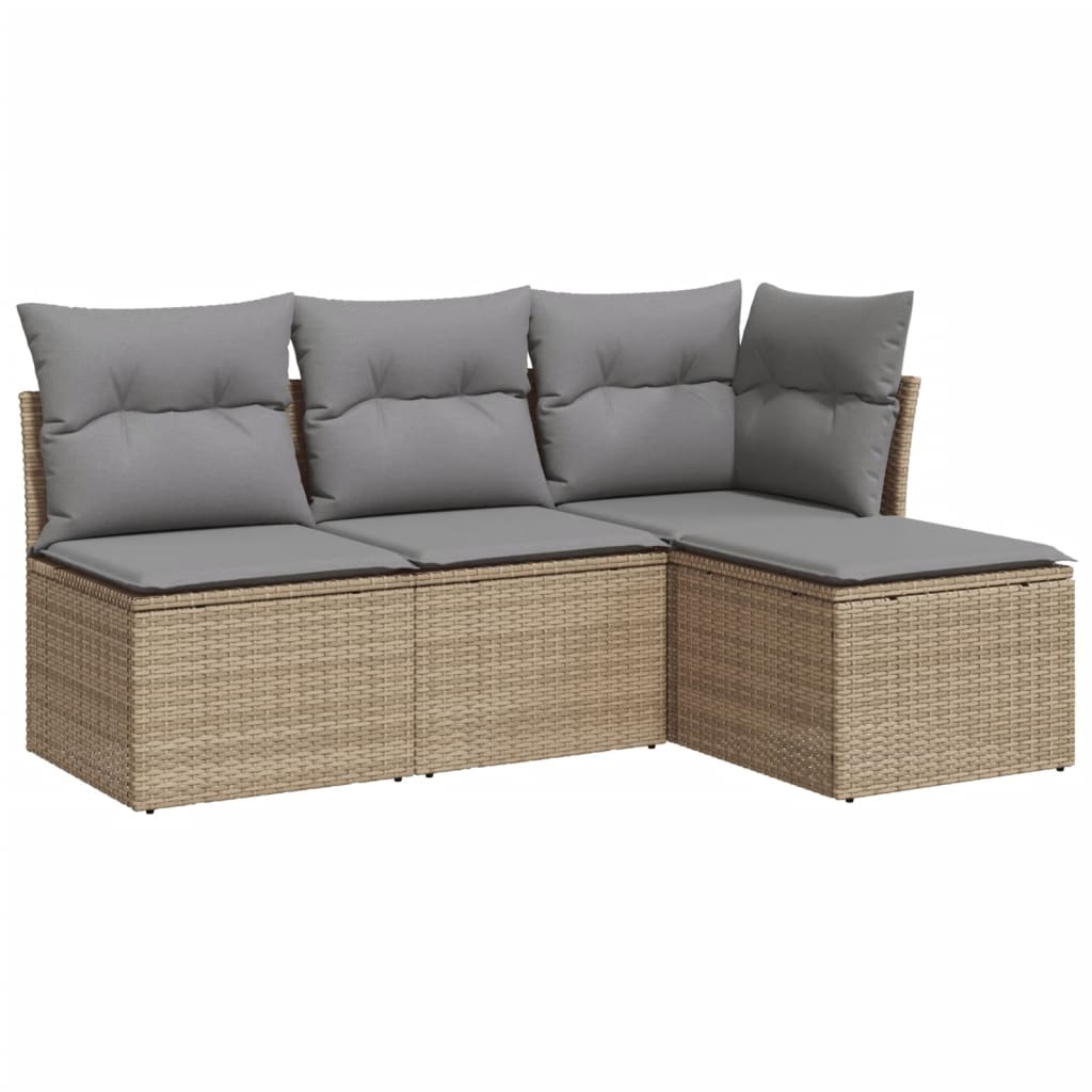 Salon de jardin avec coussins 4 pcs beige résine tressée