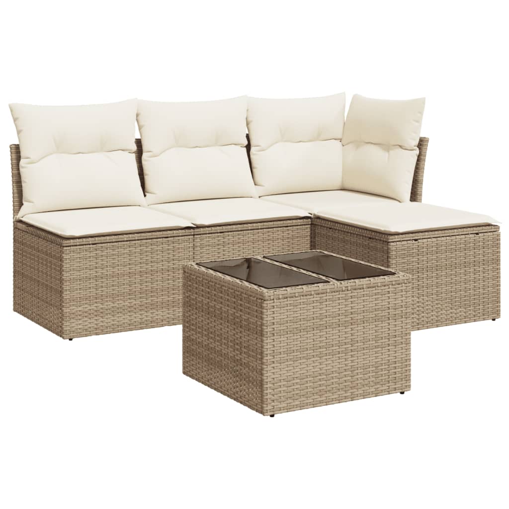 Salon de jardin avec coussins 5 pcs beige résine tressée