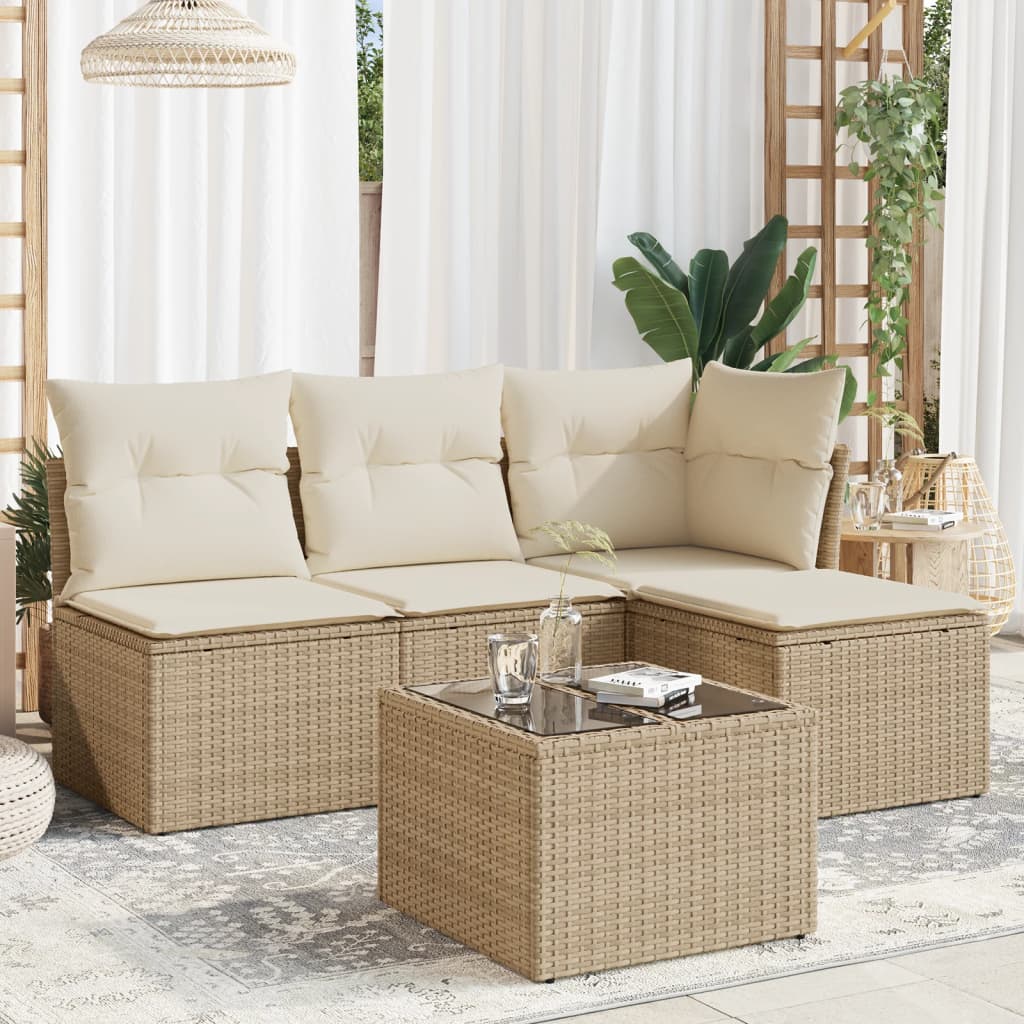 Salon de jardin avec coussins 5 pcs beige résine tressée