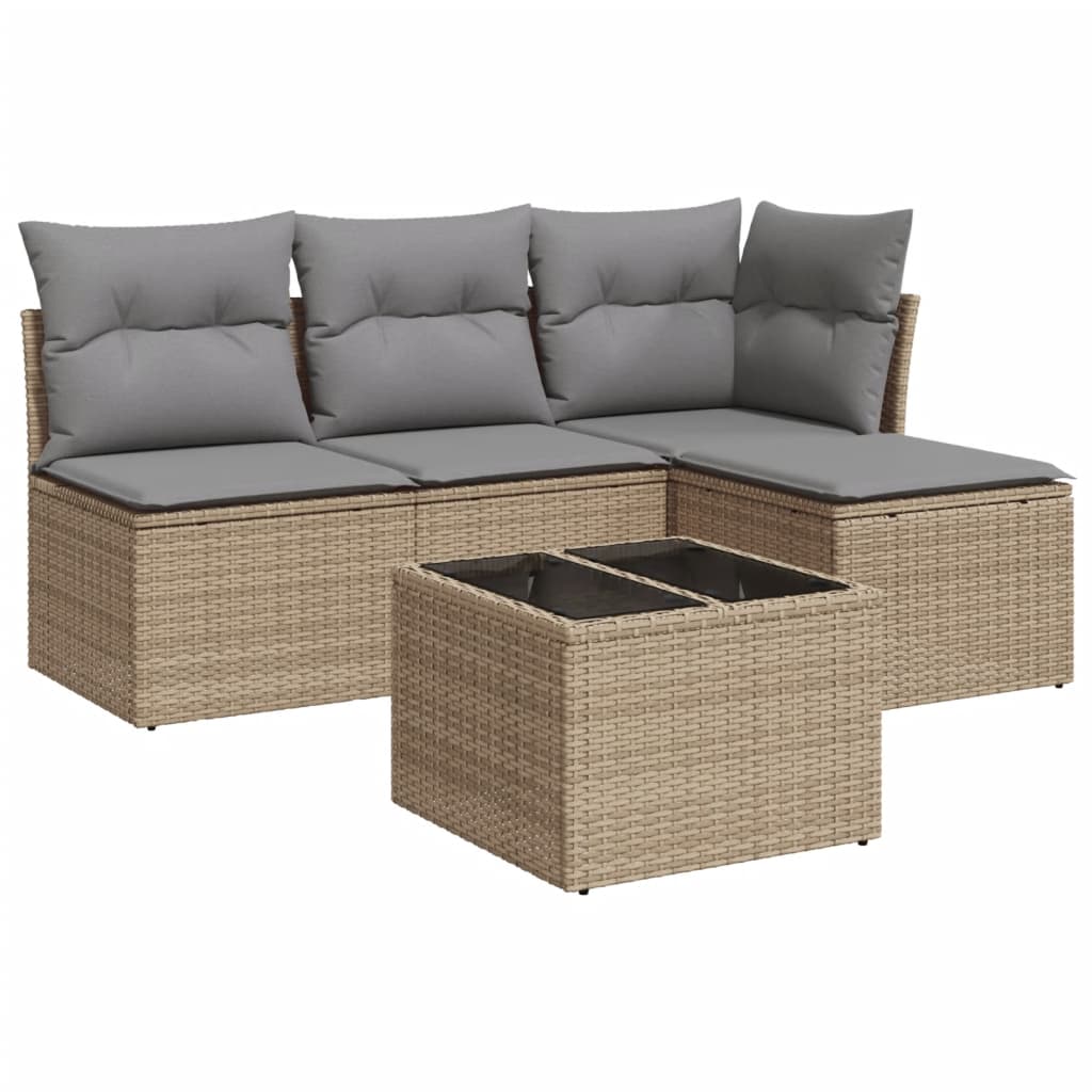 Salon de jardin avec coussins 5 pcs beige résine tressée