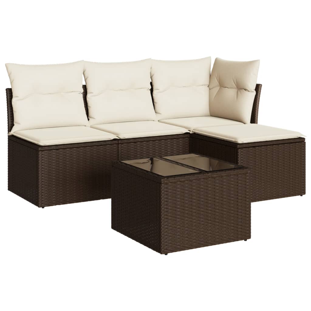 Garden furniture set with cushions 5 pcs brown woven resin