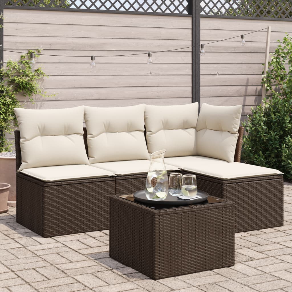 Garden furniture set with cushions 5 pcs brown woven resin