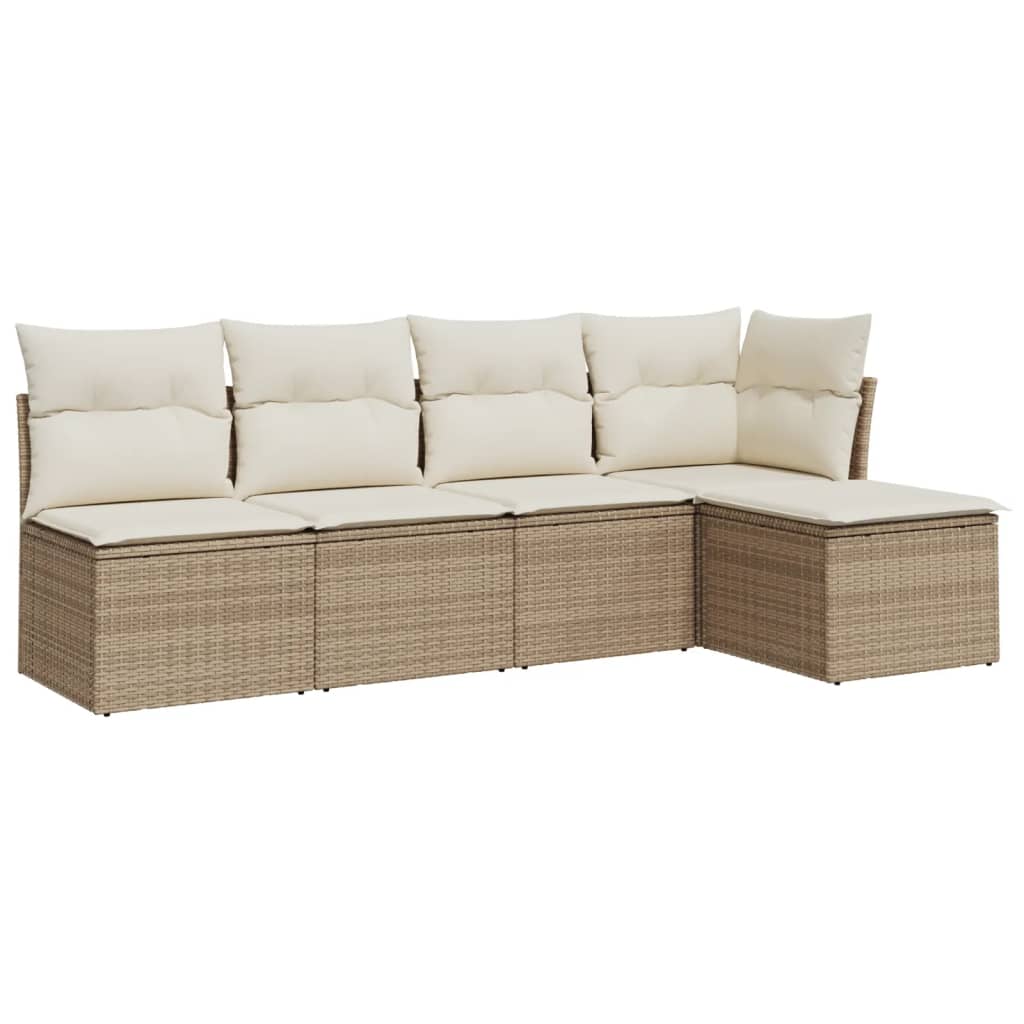 Salon de jardin avec coussins 5 pcs beige résine tressée