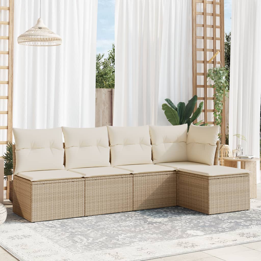 Salon de jardin avec coussins 5 pcs beige résine tressée