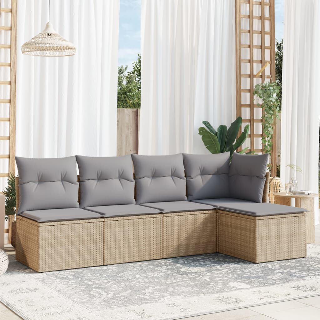 Salon de jardin avec coussins 5 pcs beige résine tressée