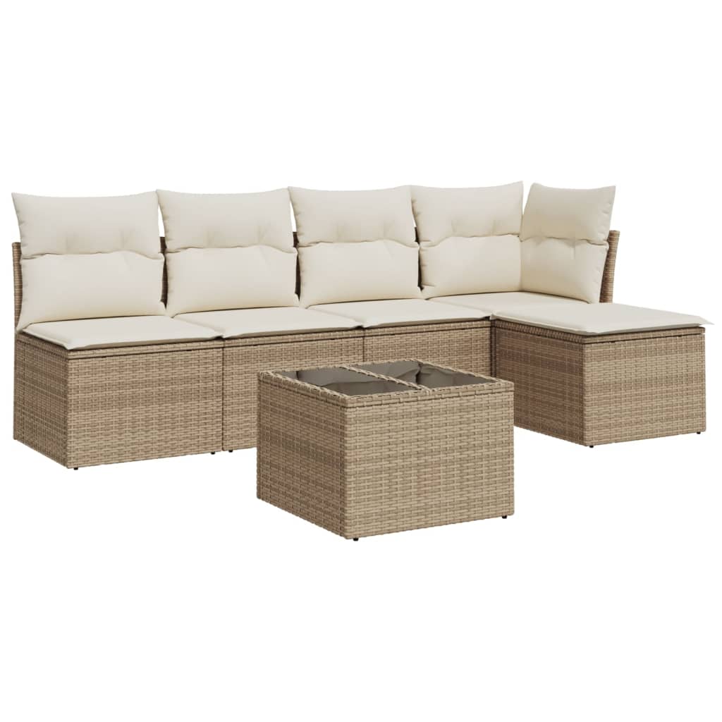 Garden furniture set with cushions 6 pcs beige woven resin