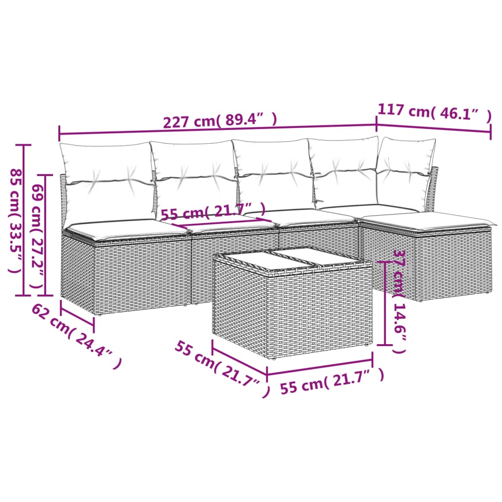 Garden furniture set with cushions 6 pcs beige woven resin