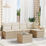 Garden furniture set with cushions 6 pcs beige woven resin