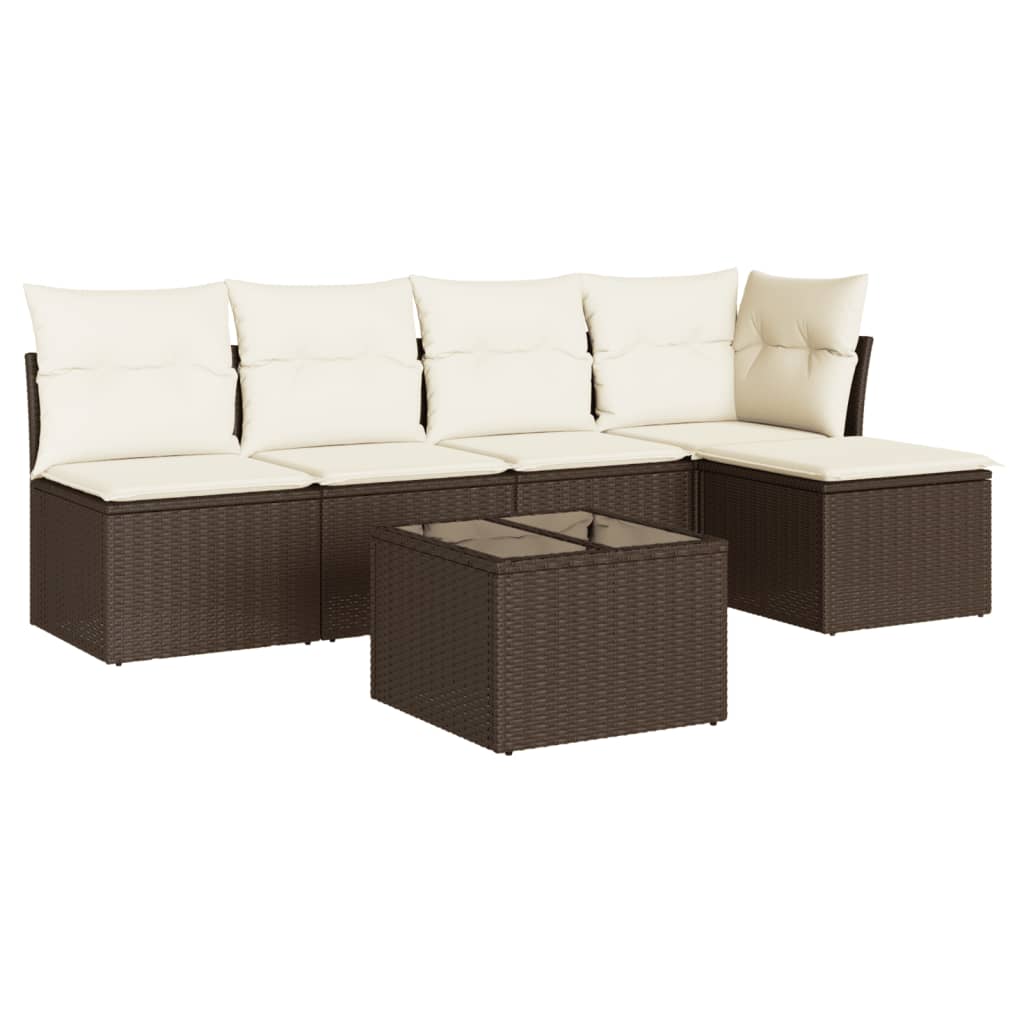 Salon de jardin avec coussins 6 pcs marron résine tressée