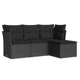 Salon de jardin 4 pcs avec coussins noir résine tressée