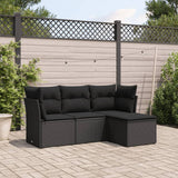 Salon de jardin 4 pcs avec coussins noir résine tressée