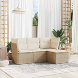 Salon de jardin avec coussins 4 pcs beige résine tressée