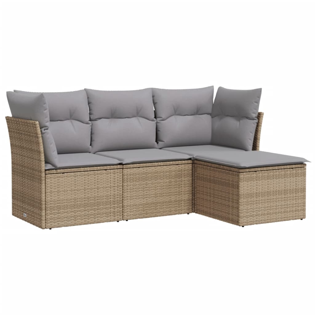 Salon de jardin avec coussins 4 pcs beige résine tressée