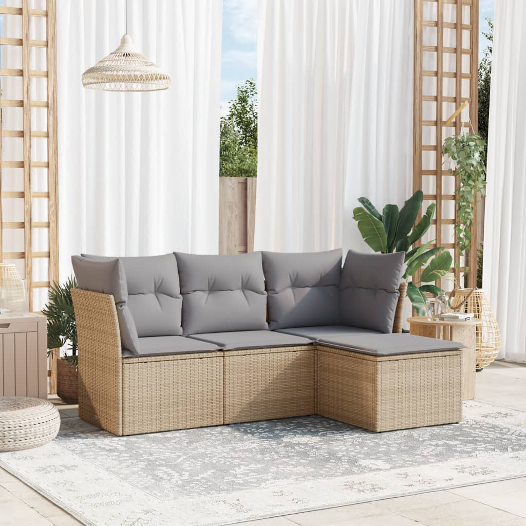 Salon de jardin avec coussins 4 pcs beige résine tressée