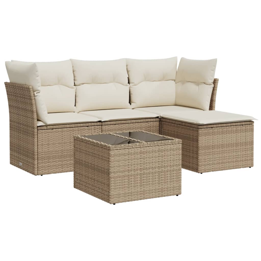 Salon de jardin avec coussins 5 pcs beige résine tressée