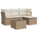 Salon de jardin avec coussins 5 pcs beige résine tressée