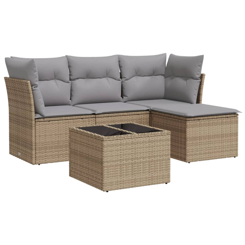 Salon de jardin avec coussins 5 pcs beige résine tressée