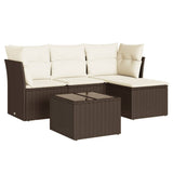 Garden furniture set with cushions 5 pcs brown woven resin