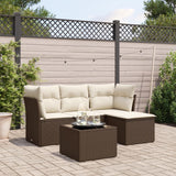 Garden furniture set with cushions 5 pcs brown woven resin