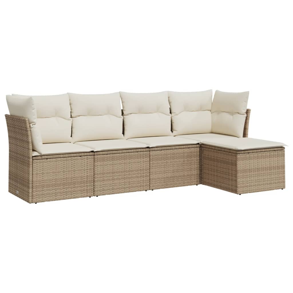 Salon de jardin avec coussins 5 pcs beige résine tressée