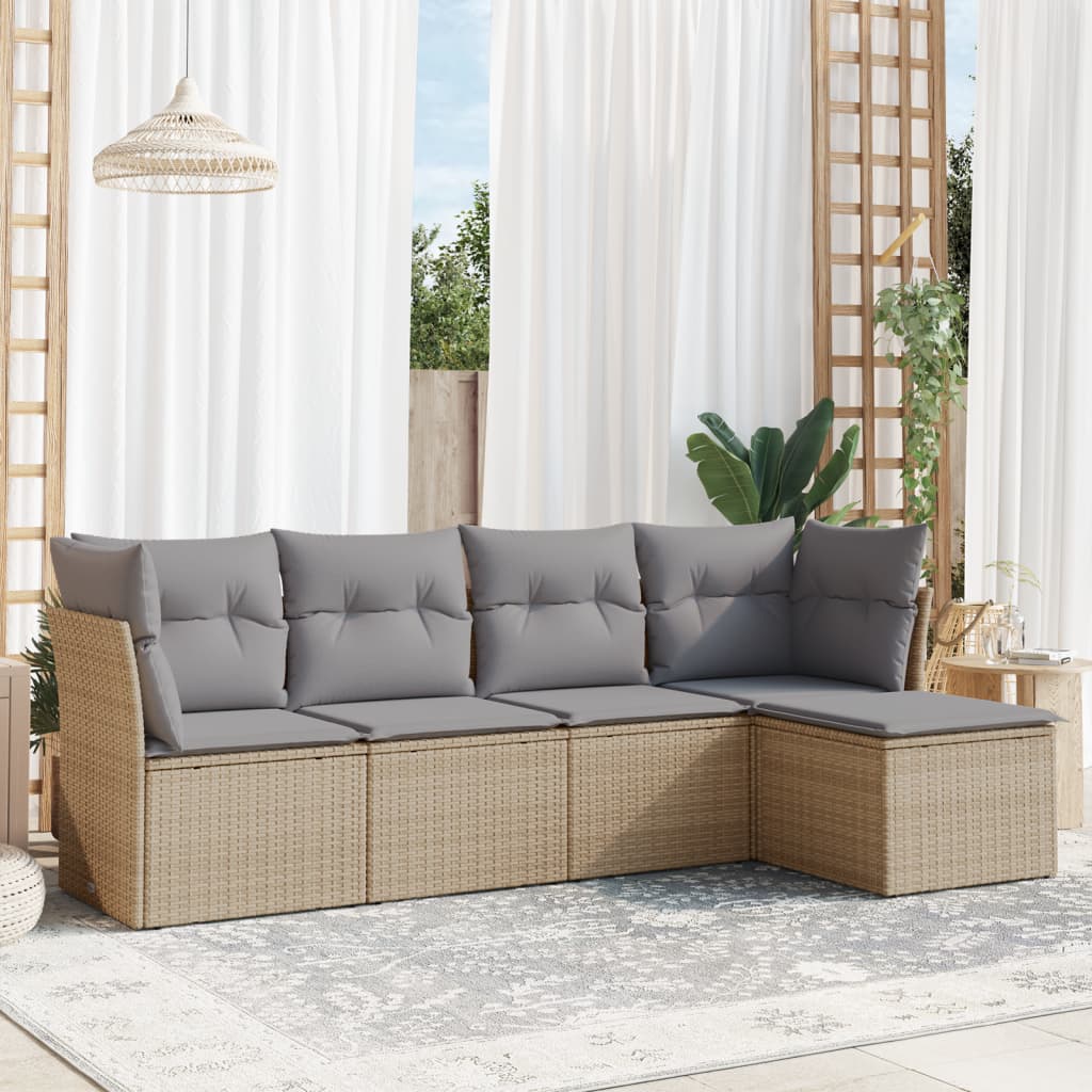 Salon de jardin avec coussins 5 pcs beige résine tressée