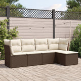 Garden furniture set with cushions 5 pcs brown woven resin