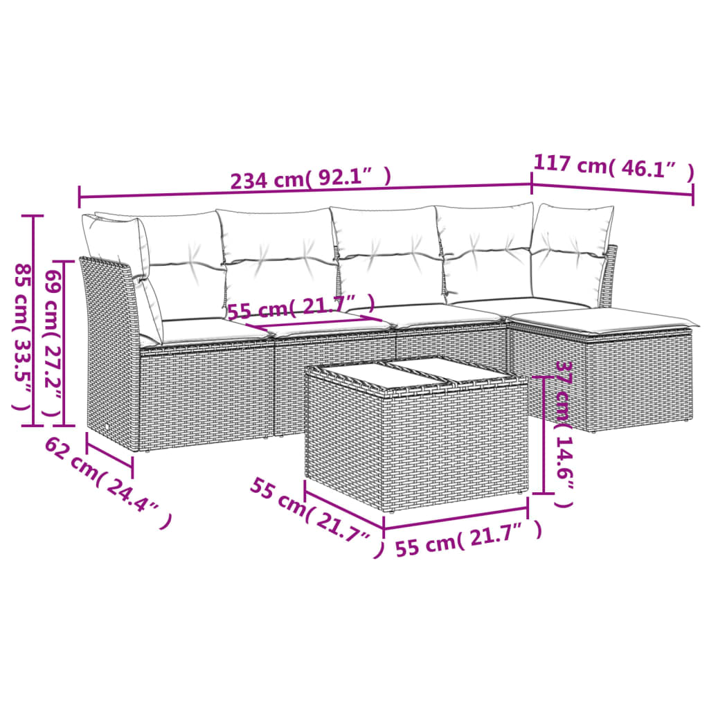 Salon de jardin avec coussins 6 pcs beige résine tressée