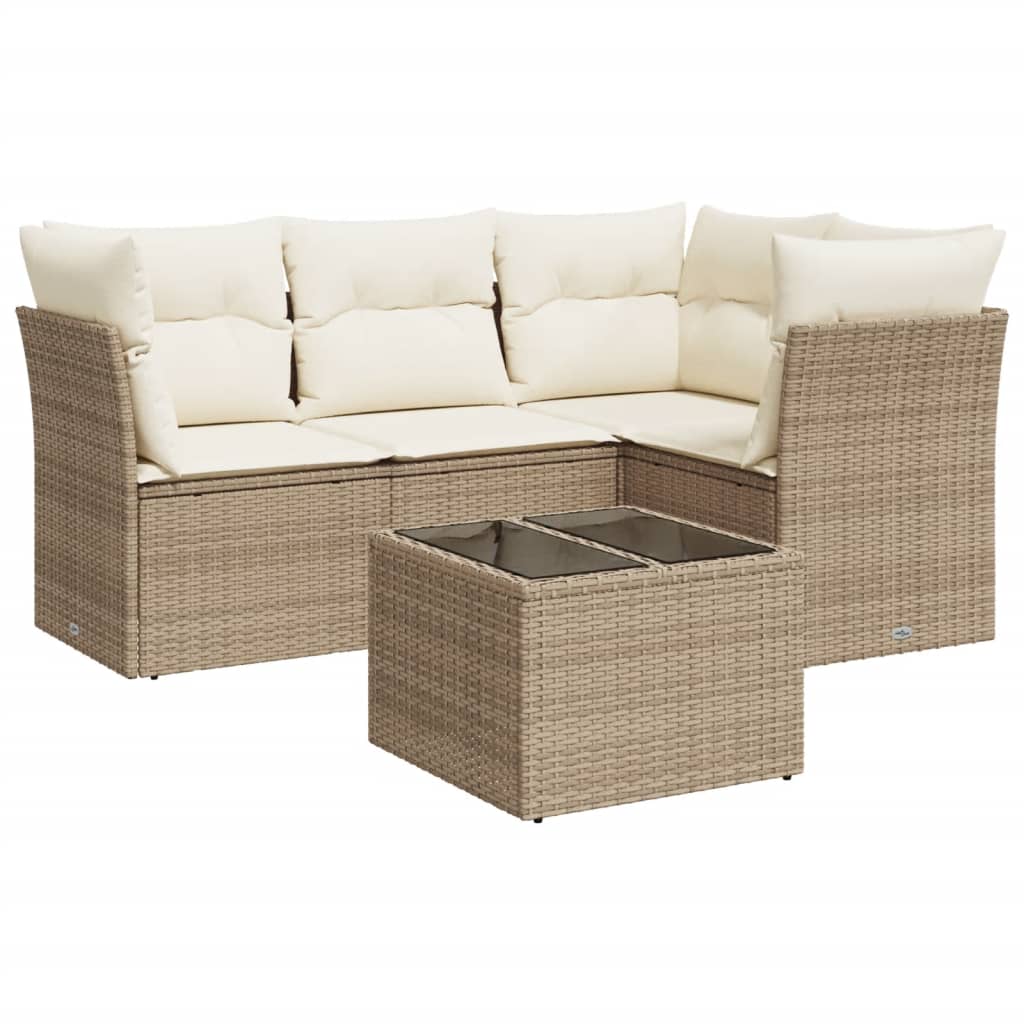 Salon de jardin avec coussins 5 pcs beige résine tressée