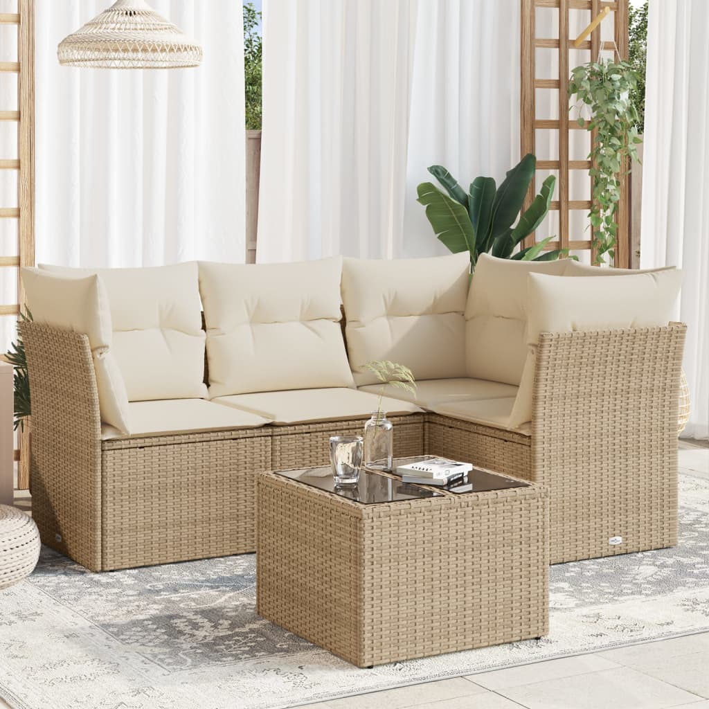 Salon de jardin avec coussins 5 pcs beige résine tressée